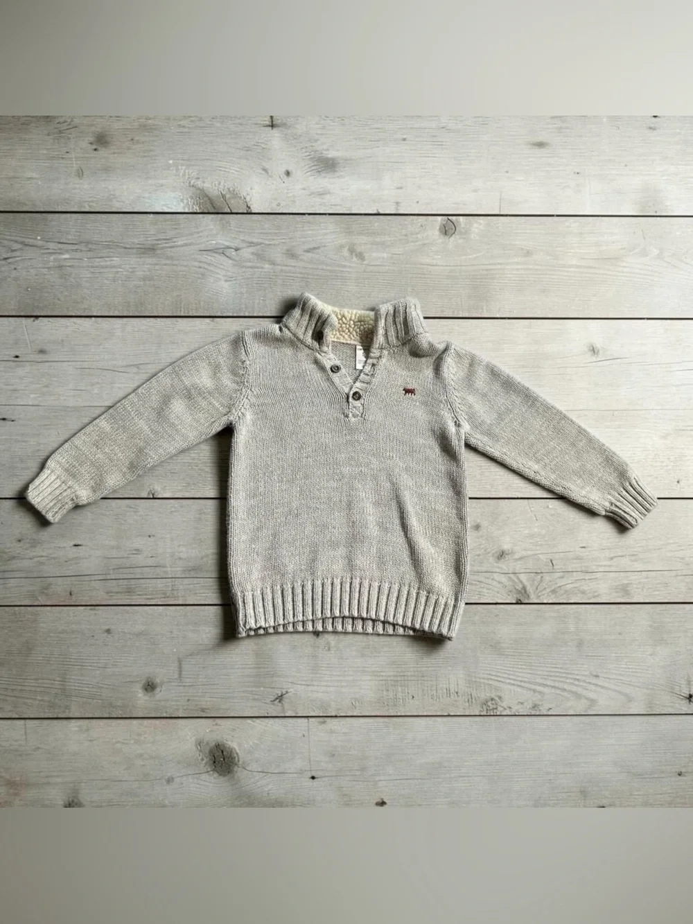 Carter’s Toddler Boy Gray Knit Mock Neck Sweater Sherpa Bear Size 5 Pullover